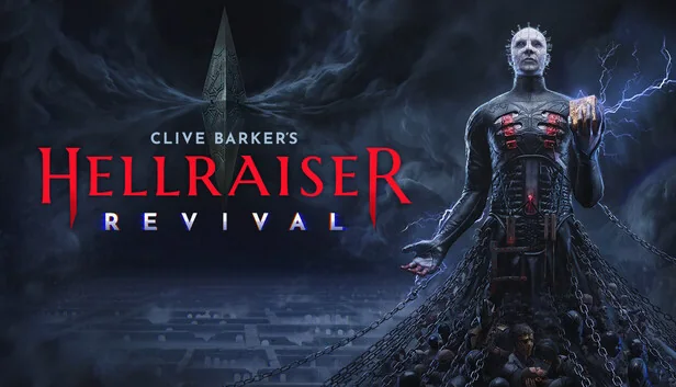 Promotional art for Clive Barker's Hellraiser: Revival showing Pinhead beside the golden puzzle box.